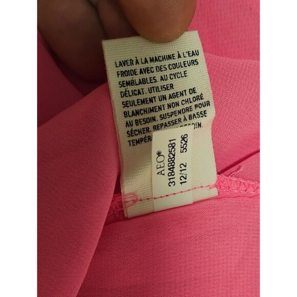 American Eagle Women's Pink Sheer Top Sz Large Pleated Back Fairy Preppy - Picture 5 of 8